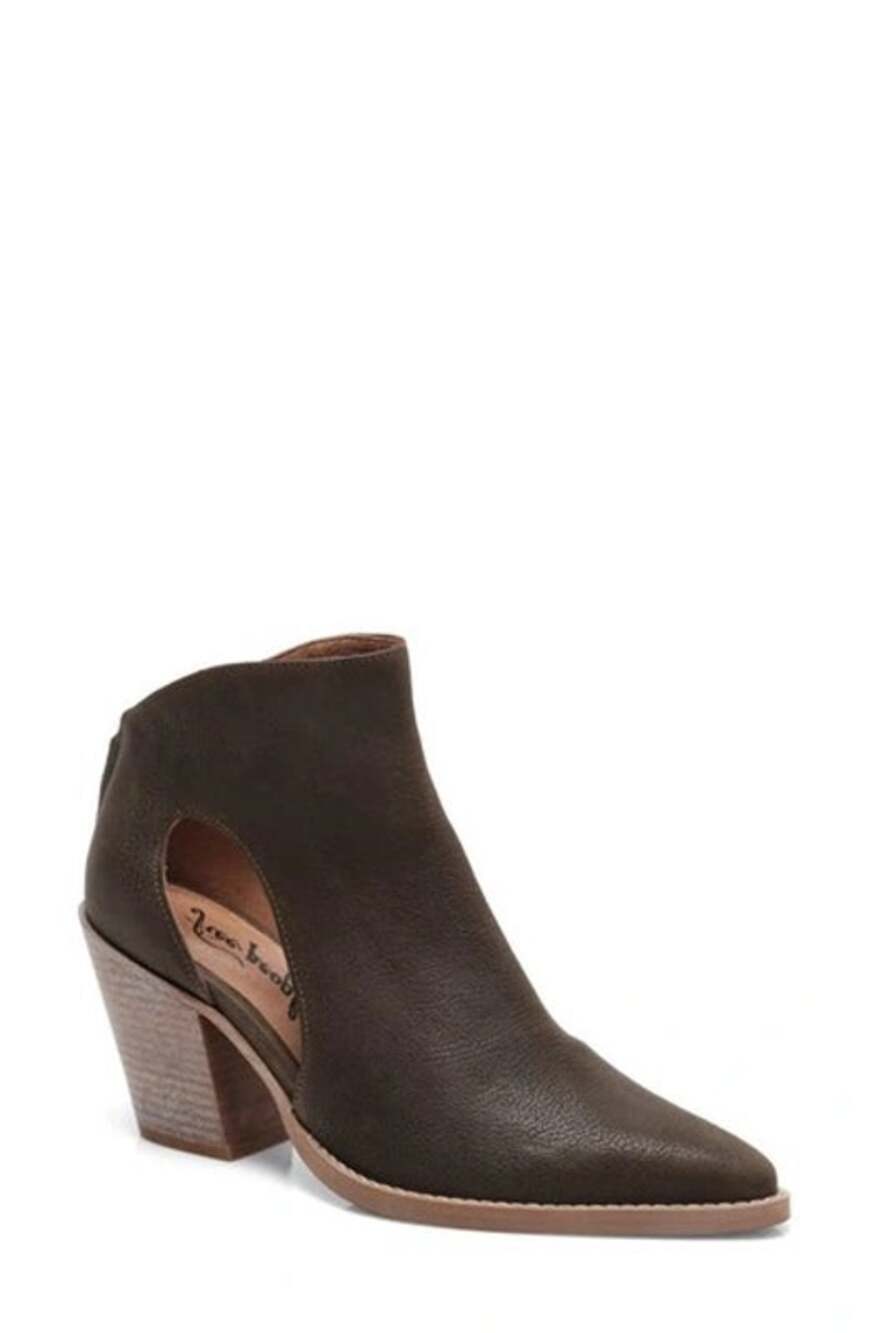 Free People US 9 39.5 Olive Green Wilder Pointed Toe Leather Block Heel Bootie